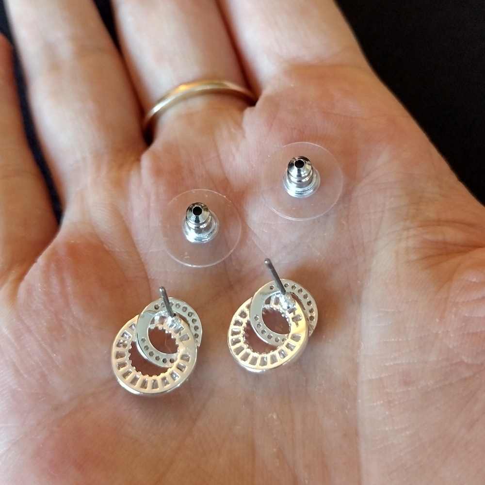 Cubic Zirconia Silver Swirl Earrings - Picture 4 of 5